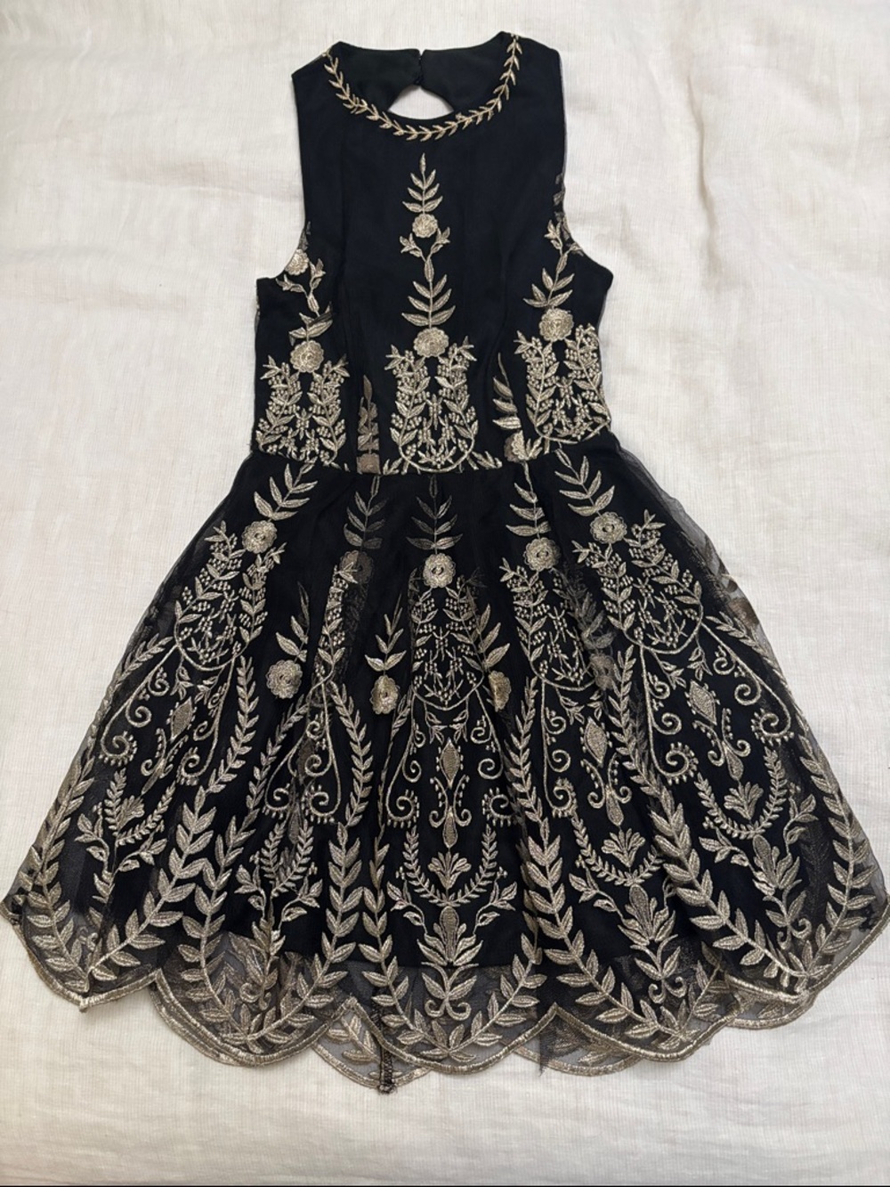 Altar'd State Black Dress with Gold Floral Embroidery